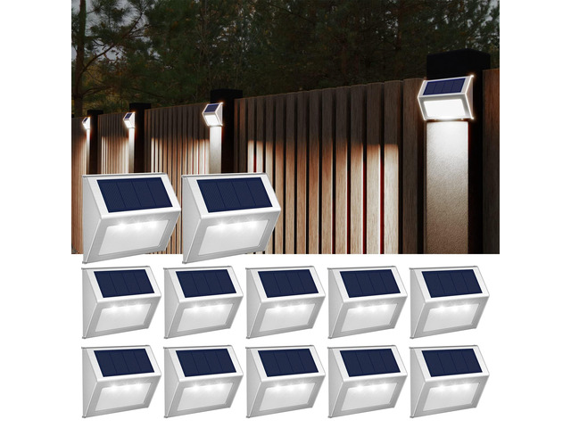 Solar Powered Lights Ideal for Step, Fence, Deck, Stair-Cool White-12P Stainless Steel, Waterproof, Automatic Dusk to Dawn, Anti-Rust, Energy...