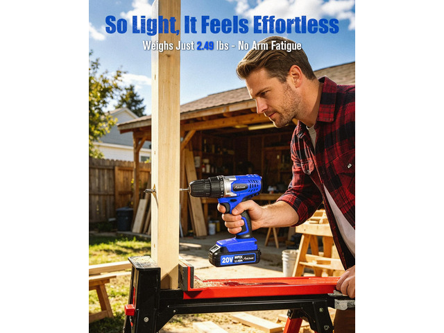 20V Cordless Electric Drill Set 3/8 Power Driver Kit for DIY Rechargeable Battery, Charger, 22 Accessories, Variable Speed, Drill Bit, Flexible...