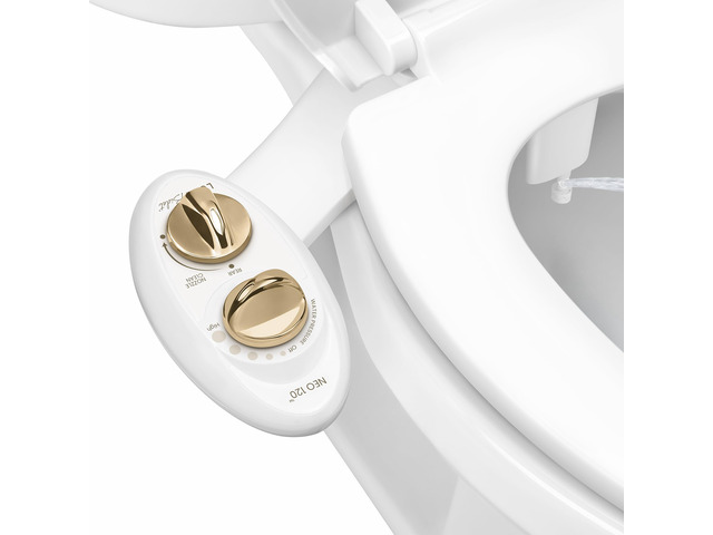 NEO 120 - Bidet Attachment for Toilet Seat, Gold Non-Electric, Single Nozzle, Self-Cleaning, Adjustable Water Pressure, Rear Wash