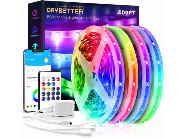 Led Strip Lights 400 ft (4 Rolls of 100 ft) Ultra Long Smart Light Strips with App Voice Control Remote, 5050 RGB Music Sync Color Changing Lights...