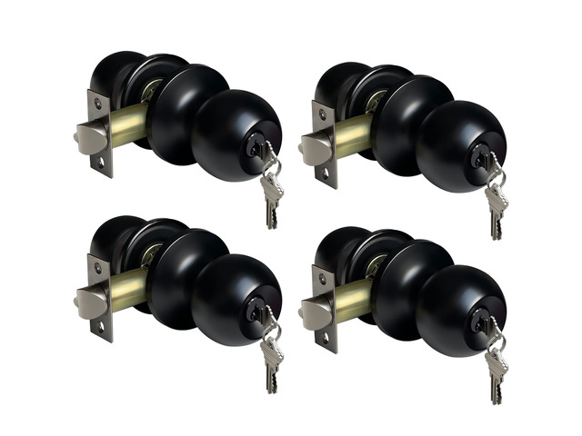 4 Pack Door Knob with Lock and Key, Keyed Different, Matte Black Entry Door Knob, for Entrance and Front Door