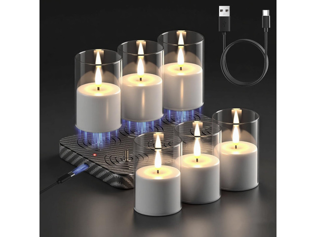 Rechargeable LED Flameless Candles Battery Operated Remote Timer Charging Base, Pillar LED Fake Candles, Realistic 3D Flame, Wedding, Christmas...