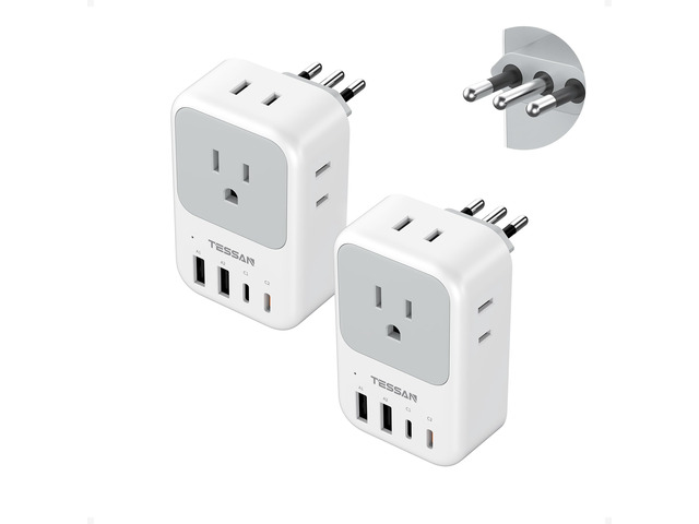 Italy Travel Plug Adapter 2 Pack, PD 20W Type L Power Adapter 4 AC Outlets 4 USB Ports (2 USB C), Type L Adaptor, US to Italian Chile Rome Milan...