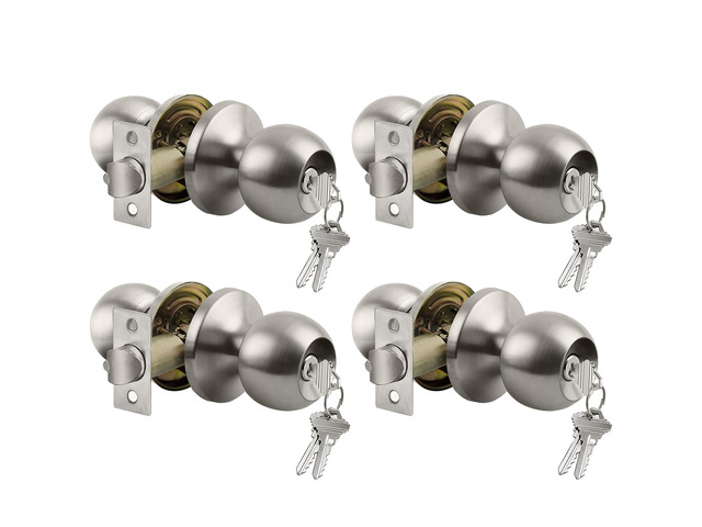 4 Pack Door Knob with Lock and Key, Keyed Different, Satin Nickel Entry Door Knob, for Entrance and Front Door
