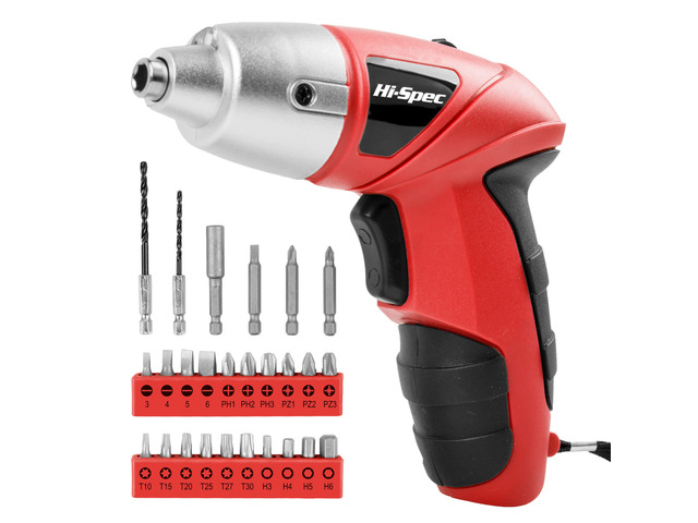 27pc 3.6V Red Small Power Electric Screwdriver Set. Cordless & Rechargeable with Driver Bit Set