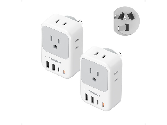 US to Australia Plug Adapter 2 Pack, PD 20W Type I Power Adapter 4 AC Outlets, 4 USB Ports (2 USB C), USA to Australian New Zealand Argentina China...