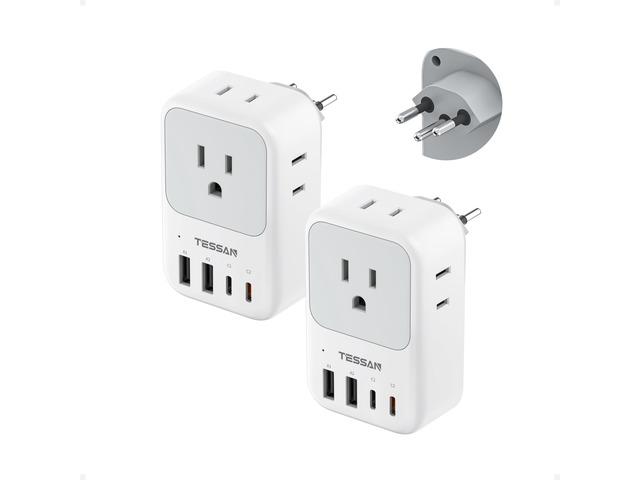 Switzerland Travel Plug Adapter 2 Pack, PD 20W Type J Adapter 4 AC Outlets, 4 USB Ports (2 USB C), Swiss Plug Adapter, US to Rwanda Jordan...