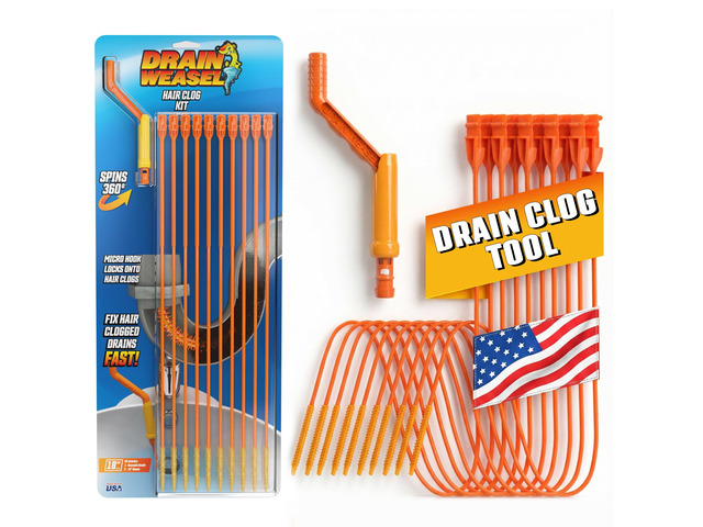 Drain Weasel Sink Snake Hair Clog Remover Tool Kit, 10 Wands Pipe, Bathroom, Bathtub Cleaner, 18-inch Long Refills, Flexible, Removable Handle,...