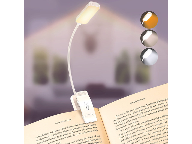 9 LED Rechargeable Book Light for Reading in Bed Eye Caring 3 Color Temps,Stepless Dimming Brightness,80 Hrs Runtime Small Lightweight Clip On Book...