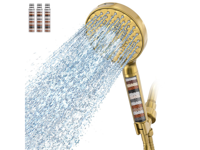 Filtered Shower Head with Handheld High Pressure 9 Spray Mode Showerhead Detachable Shower Head Water Softener Filters Beads for Hard Water Remove...