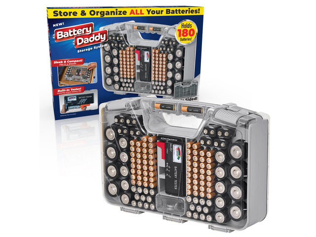 Battery Daddy Storage & Organizer Case w/Tester, Stores & Protects Up to 180 Batteries, Double-Sided, Clear Locking Lid, Secure Latches & Portable...
