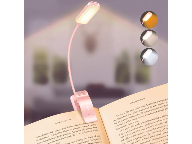 9 LED Rechargeable Book Light for Reading in Bed Eye Caring 3 Color Temps,Stepless Dimming Brightness,80 Hrs Runtime Small Lightweight Clip On Book...