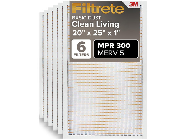 20x25x1 Air Filter MERV 5, 6-Pack AC Furnace HVAC Filters for Home, MPR 300 Basic Dust Defense, Pleated Electrostatic Removes Lint & Dust (Actual...