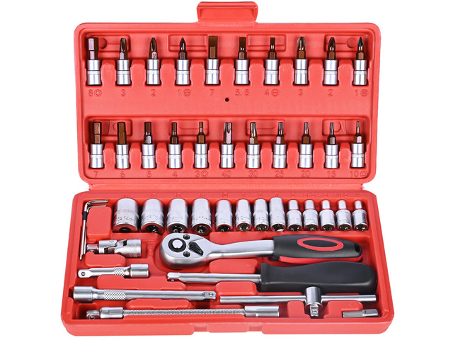 46 Pieces 1/4 inch Drive Socket Ratchet Wrench Set Nickel Tool Pearl nickel coating with 72-Teeth Ratchet Wrench S2 Bit Socket Set Suitable Auto...