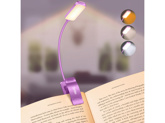 9 LED Rechargeable Book Light for Reading in Bed Eye Caring 3 Color Temps,Stepless Dimming Brightness,80 Hrs Runtime Small Lightweight Clip On Book...