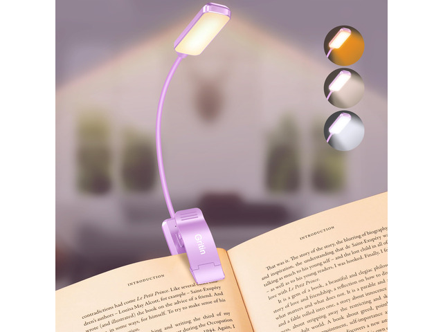 9 LED Rechargeable Book Light for Reading in Bed Eye Caring 3 Color Temps,Stepless Dimming Brightness,80 Hrs Runtime Small Lightweight Clip On Book...