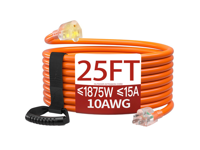 25 FT 10 Gauge Extension Cord Outdoor, Orange Power Cord Heavy Duty Extension Cord 25 Foot, Orange Extension Cord with Lighted end, for Lawn &...