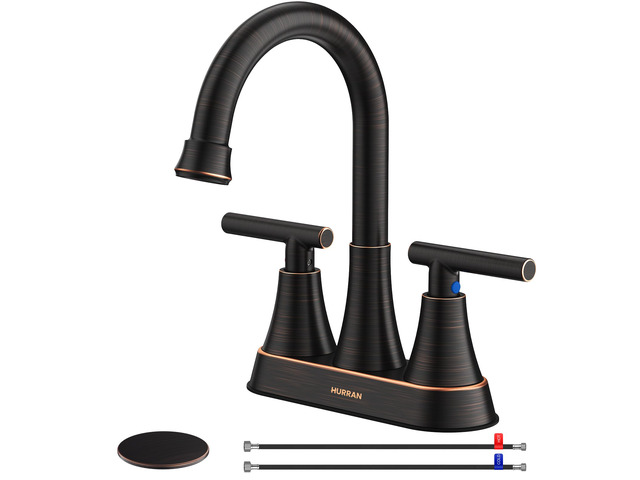 Bathroom Faucet, 4 inch Centerset 2-Handle Lead-Free, ORB Bathroom Sink Faucet with Pop-up Drain and Supply Lines, Stainless Steel Faucet for...