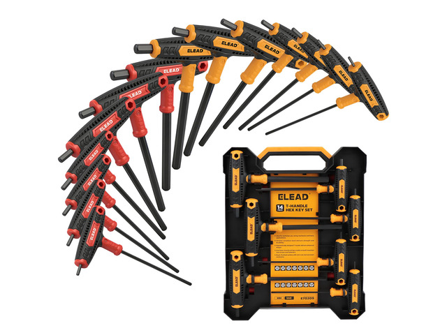 14-Piece T-handle Allen Wrench Set, Metric 2.5mm-10mm & SAE 1/8'-3/8' Portable Hex Key, Long Arm Allen Key Set with Storage Box for Basic Home...