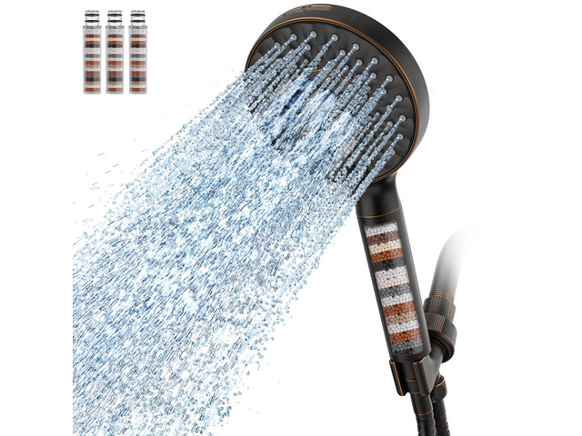 Filtered Shower Head with Handheld High Pressure 9 Spray Mode Showerhead Detachable Shower Head Water Softener Filters Beads for Hard Water Remove...