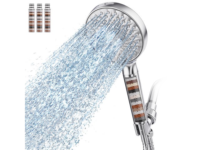 Filtered Shower Head with Handheld High Pressure 9 Spray Mode Showerhead Detachable Shower Head Water Softener Filters Beads for Hard Water Remove...