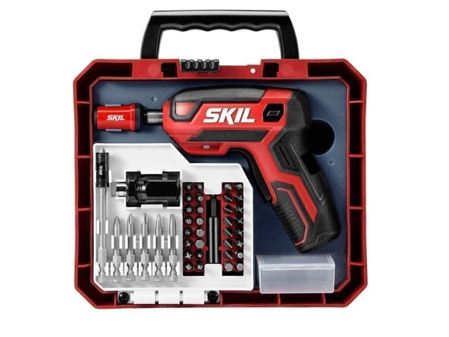 Rechargeable 4V Cordless Pistol Grip Screwdriver with 42pcs Bit Set, USB Charger and Carrying Case - SD5618-03