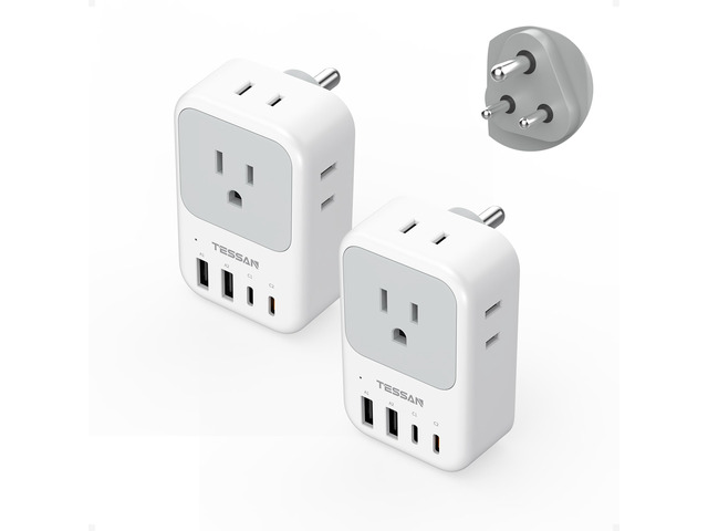 US to India Plug Adapter 2 Pack, PD 20W Type D Travel Adapter 4 AC Outlets, 4 USB Ports (2 USB C), USA to Bangladesh Nepal Maldives Pakistan Yemen