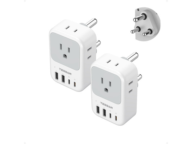 South Africa Travel Plug Adapter 2 Pack, PD 20W Type M Adapter 4 AC Outlets, 4 USB Ports (2 USB C), South Africa Power Adapter, US to Nepal...