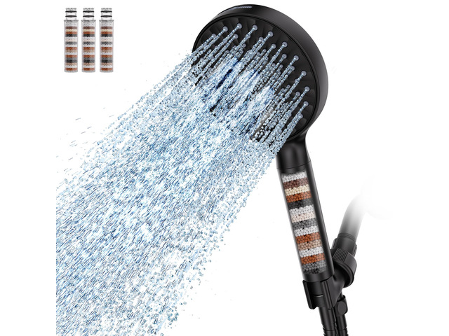 Filtered Shower Head with Handheld High Pressure 9 Spray Mode Showerhead Detachable Shower Head Water Softener Filters Beads for Hard Water Remove...