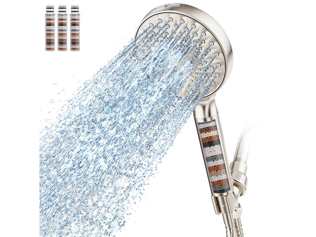 Filtered Shower Head with Handheld High Pressure 9 Spray Mode Showerhead Detachable Shower Head Water Softener Filters Beads for Hard Water Remove...