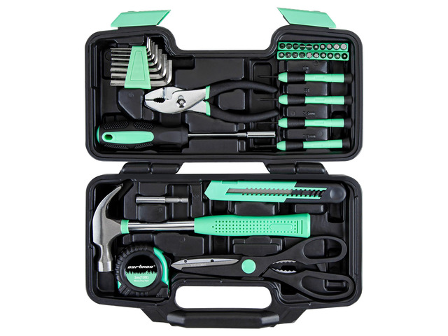 39-Piece Household Tool Set, Green Hand Kit With Storage Case Complete assortment for home repairs, DIY projects, furniture setup, crafting, and...