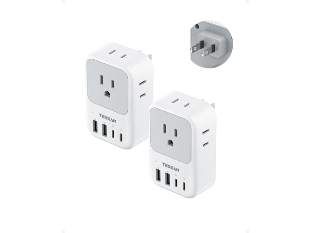 US to Japan Plug Adapter 2 Pack, 2 Prong to 3 Prong Outlet Adapter PD 20W, 4 AC Outlets, 4 USB Ports (2 USB C), USA to Japan China Mexico...