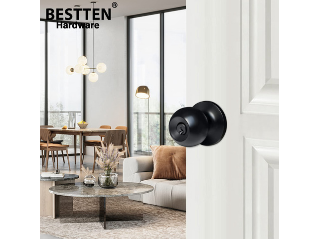 6 Pack Door Knob with Lock and Key, Keyed Different, Matte Black Entry Door Knob, for Entrance and Front Door