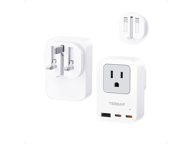 US to UK Plug Adapter PD 20W, 2 Pack Foldable Ultra Thin 3 USB Ports (2 USB C), Type G Power Adaptor, For USA to Ireland Scotland Dubai Hong Kong...