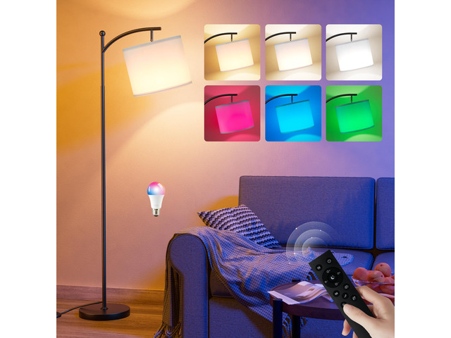 Floor Lamps with Smart Light Bulb, RGB + Color Temperatures Bright Dimmable Smart Floor lamp(White Shade & Black Pole)
