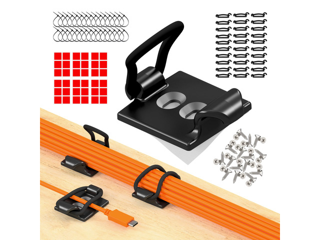 [Made in the UK] 30-Pack Adjustable Elastic Self-Adhesive Cable Tidy Clips, Cable Management Organiser for Office, Home, Under Desk, Behind TV,...