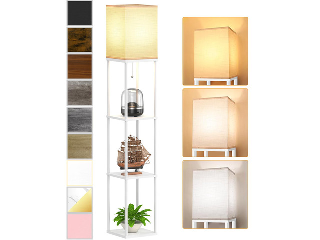 Floor Lamp with Shelves for Living Room White, Shelf Floor Lamp with 3 CCT LED Bulb, Corner Display Standing Column Lamp Etagere Organizer Tower...