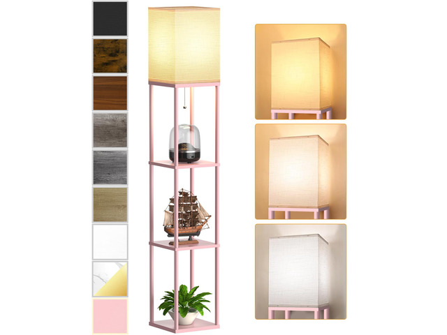 Pink Floor Lamp with Shelves for Living Room, Shelf Floor Lamp with 3 CCT LED Bulb, Corner Display Standing Column Lamp Etagere Organizer Tower...