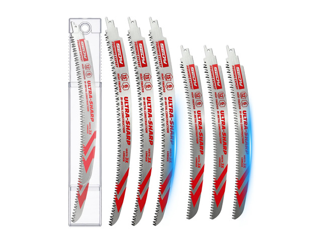 6-Piece Japanese Teeth Reciprocating Saw Blade Set, Arc Edge Wood Pruning Saw Blades, 6TPI for Tree Trimming, Wood Cutting, 12 Inch and 15 Inch