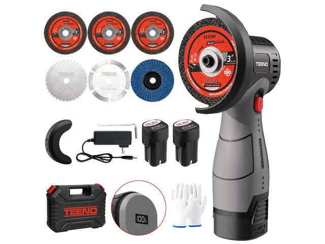 Brushless Cordless Angle Grinder 3', 16.8V Cut-Off Tool, LED, Gray 19500 RPM Mini Angle Grinder with Overheat Protection, 2x 2.0Ah Batteries, Hard...