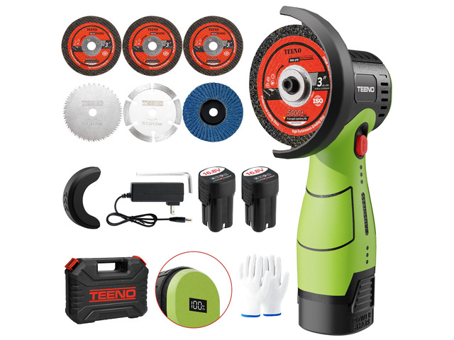 Brushless Cordless Angle Grinder 3', 16.8V Cut-Off Tool, LED, Green 19500 RPM Mini Angle Grinder with Overheat Protection, 2x 2.0Ah Batteries, Hard...