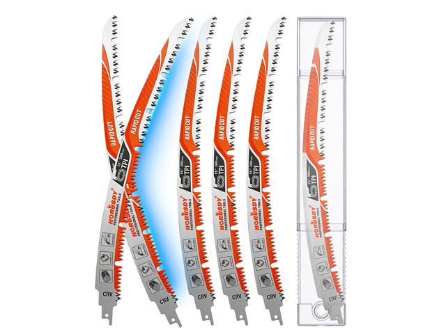 15 Inch Reciprocating Saw Blades, 5 Pack, 6TPI Japanese Teeth Arc Edge CR-V Steel Pruning Saw Blades for Tree Trimming and Wood Cutting, with...