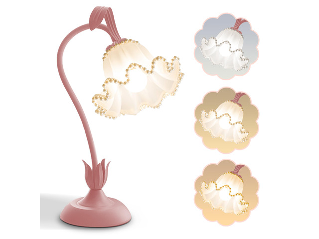 Flower Table Lamp LED Reading Light Vintage Night light (Pink Pearls) 3 Colors Modes Kawaii Bedside Lamps Decor,Living Room Bedroom Room Lighting...