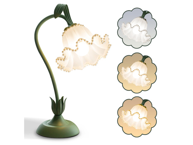 Flower Table Lamp, LED Reading Light Vintage Night light (Green Pearls) 3 Colors Modes Kawaii Bedside Lamps Decor,Living Room Bedroom Room Lighting...