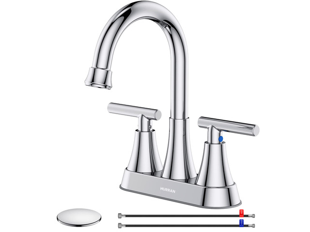 Bathroom Faucet, 4 inch Centerset 2-Handle Lead-Free, Chrome Bathroom Sink Faucet with Pop-up Drain and Supply Lines, Stainless Steel Faucet for...