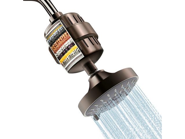 Shower Head with Shower Filter, Filtered Shower Head for Hard Water High Pressure, Anti-clog Nozzles, 5 Spray Showerhead, 15 Stage Water Softener...