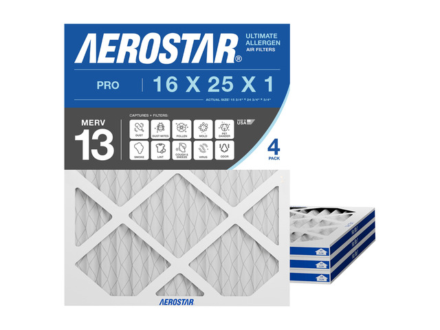 Air Filter 16x25x1 MERV 13 AC Filter, HVAC, Furnace Filter, 4 Pack ACTUAL SIZE (15.75 x 24.75 x 0.75) AC Filter, Furnace Filter, Allergies, Dust,...