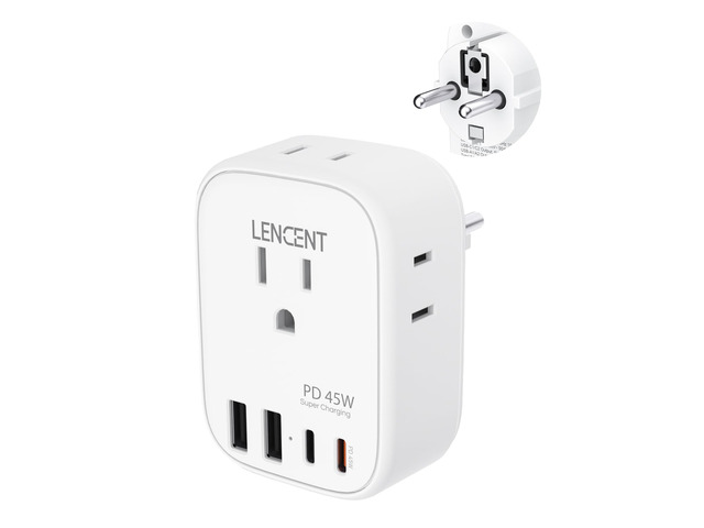 Germany France Travel Power Adapter, PD 45W USB C Fast Charger Schuko Type E F Plug Adapter with 4 Outlets, Travel Essentials for US to Europe EU...