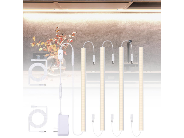 Under Cabinet LED Lights, Dimmable Under Cabinet Lighting, 4 Pack LED Lights for Kitchen Under Cabinet, Under Counter Light Natural White 4500K