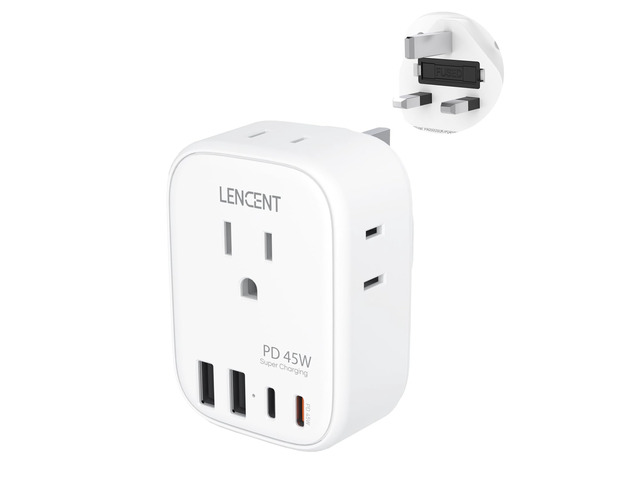 US to UK Ireland Travel Plug Adapter, PD45W Grounded Type G Adapter Travel Adapter with 4 Outlets 4 USB Ports(2 USB C), Power Plug for US to Dubai...